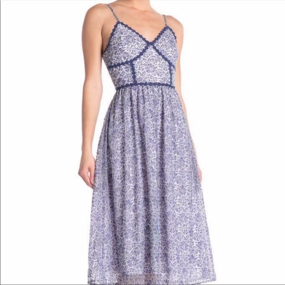 NSR Prairie WHITE & BLUE Floral LACE Tea Party MIDI DRESS - Picture 9 of 10